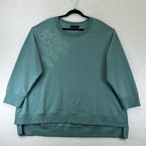 Jane + Delancey Embroidered Pullover Top / Sweatshirt Size 1X Aqua Like New